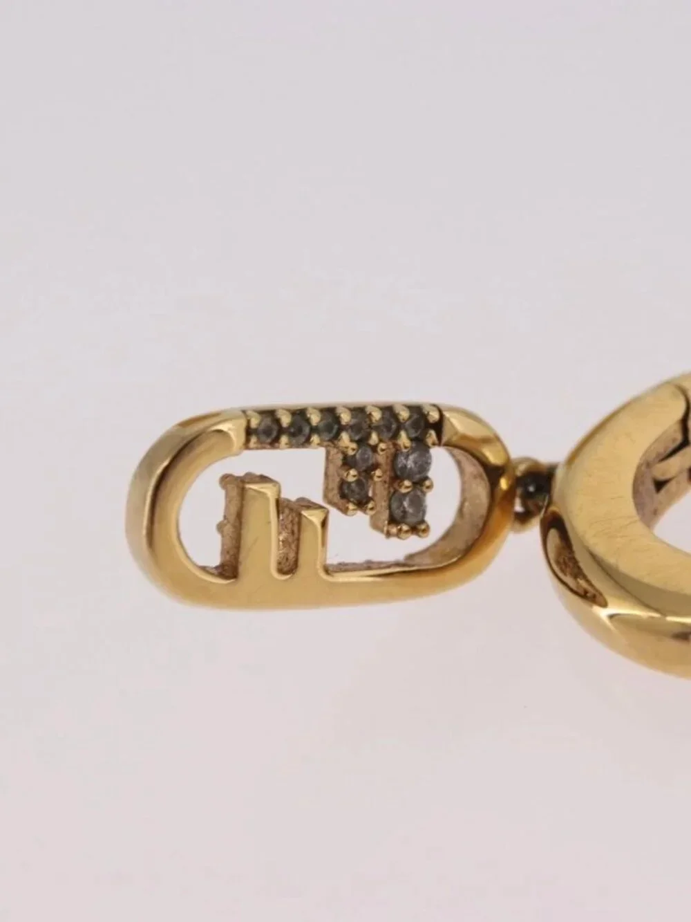 FENDI Aurochre Rhinestones Pierce Earring metal Gold Auth SW2373V